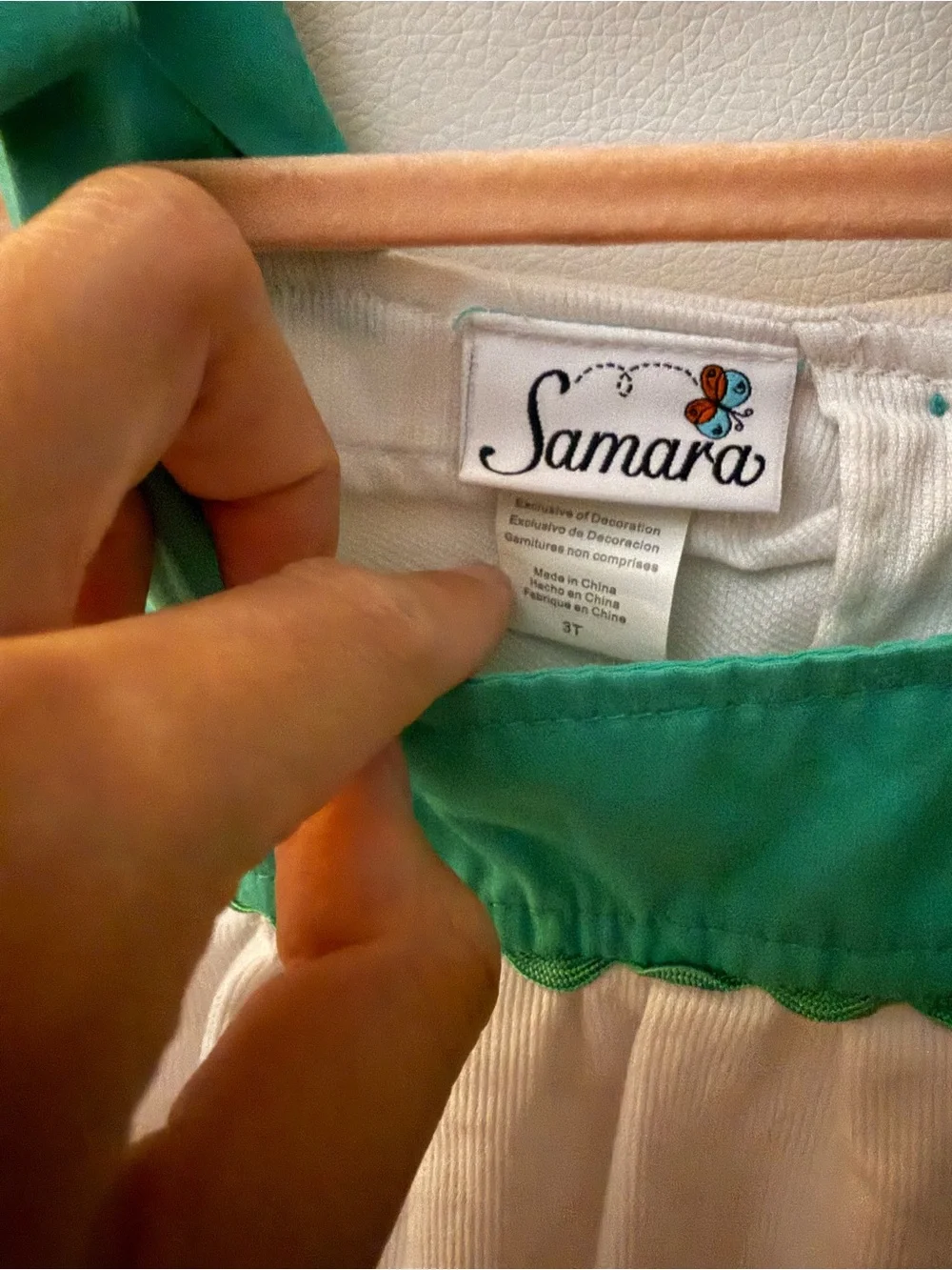 VTG Samara Girls Dress 3T White Green Corduroy Embroidered Tulip Floral Vintage